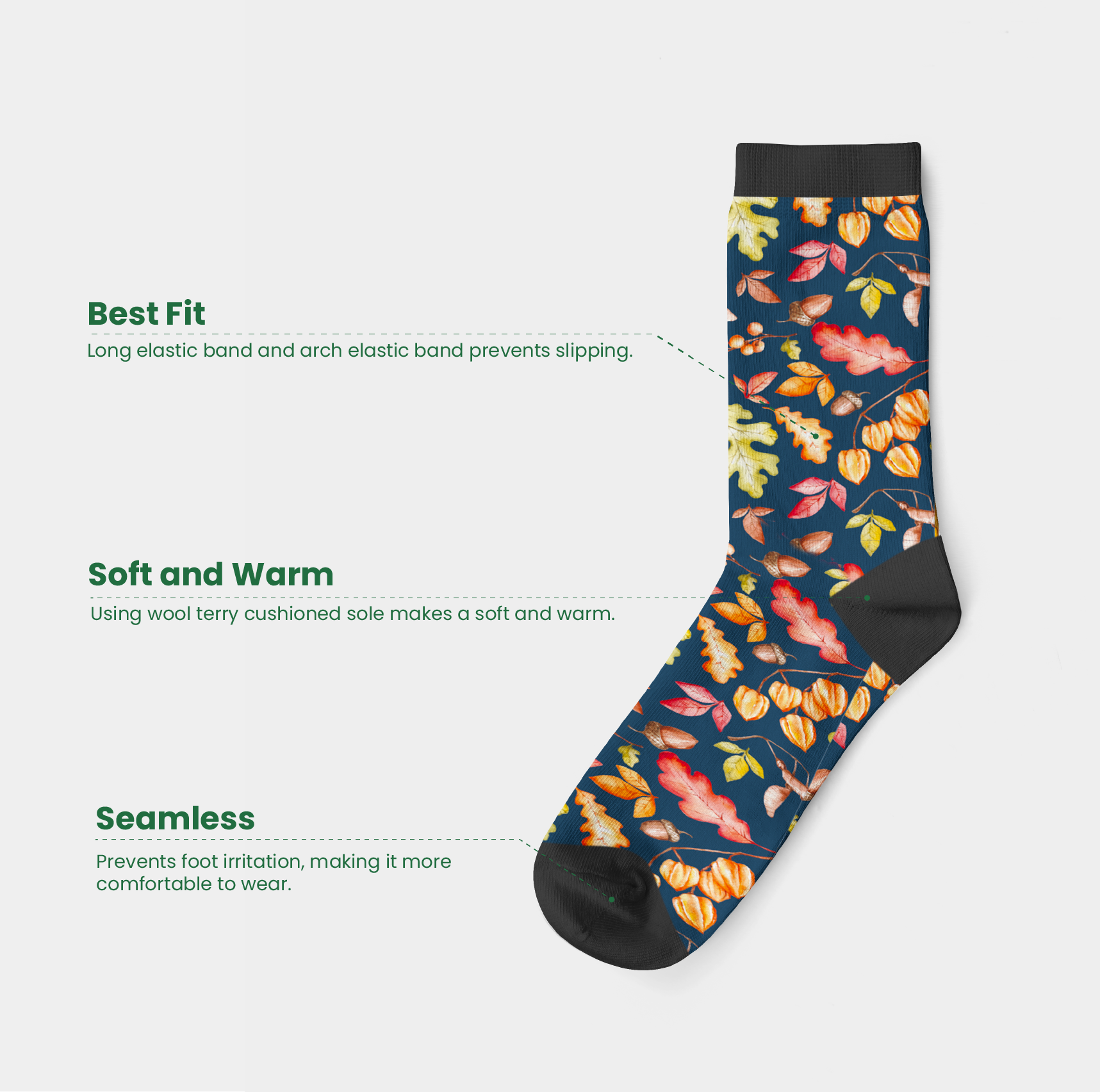 Watercolor Leaves Wool Socks (7")