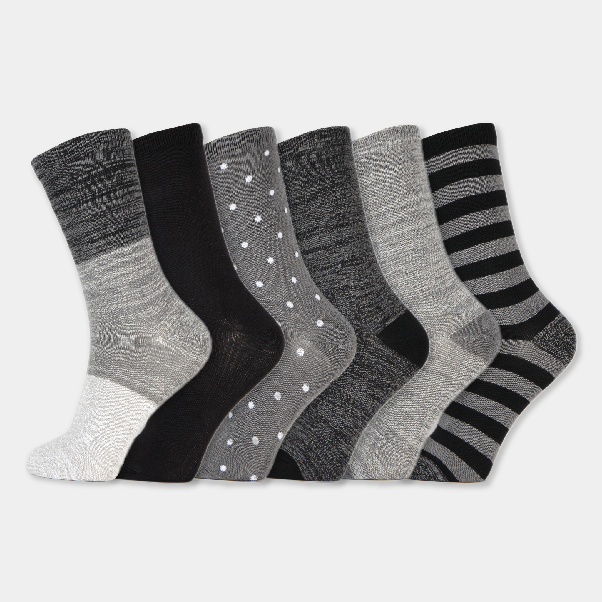 6 pairs Crew Socks Charcoal Gray Assorted Colors-CHGY 6 pairs Crew Socks Charcoal Gray Assorted Colors-CHGY
