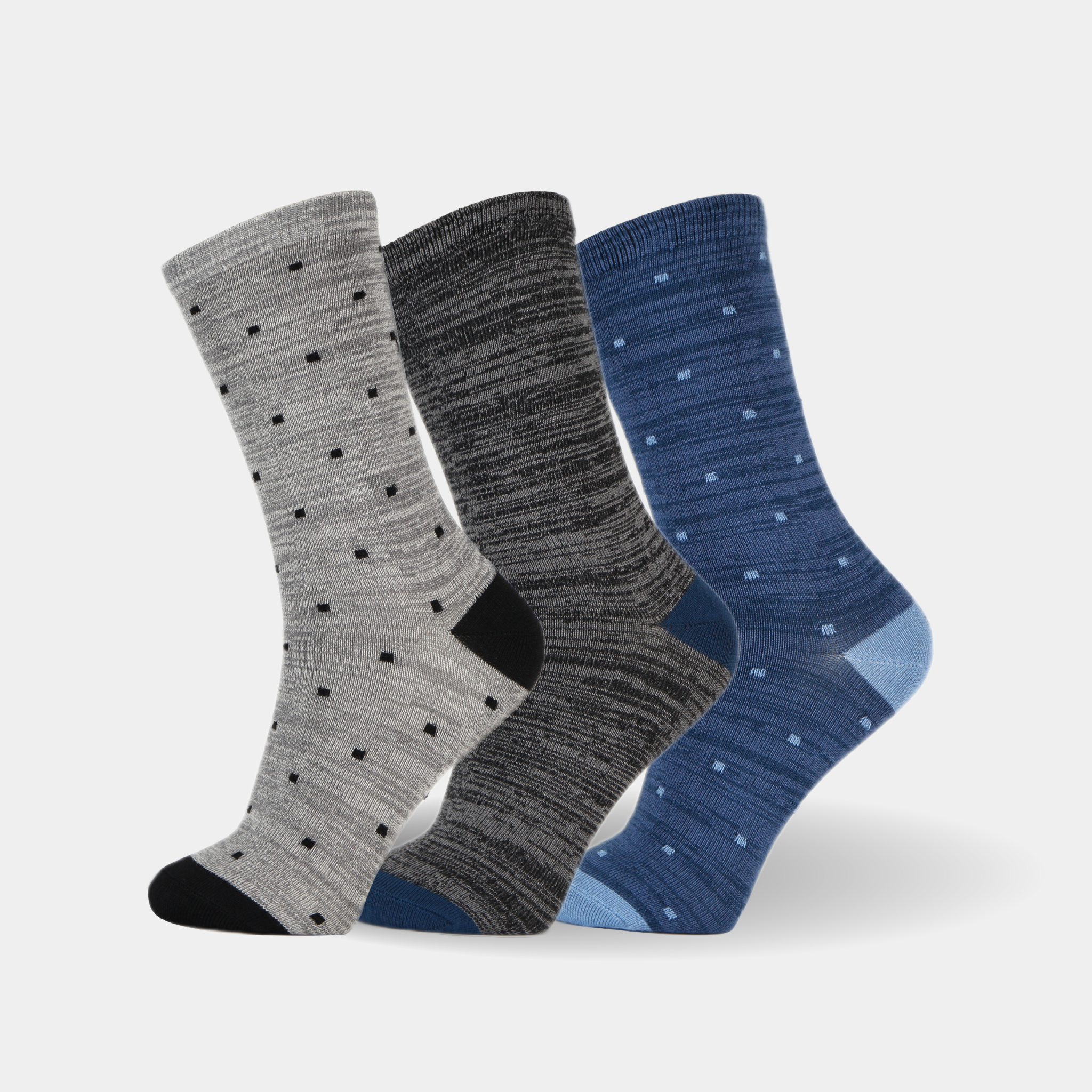 gray and blue 3 pairs crew socks