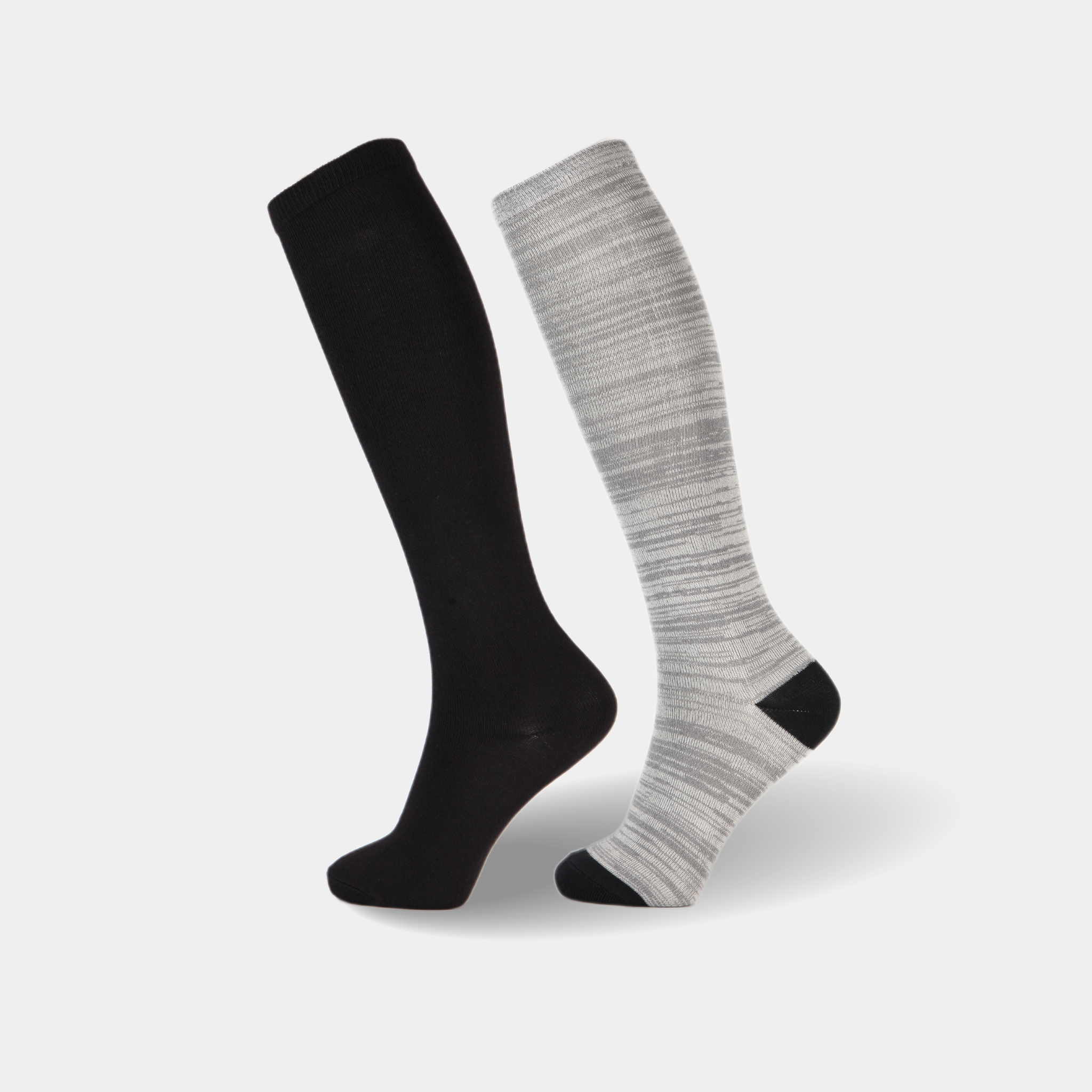 gray and black knee high socks